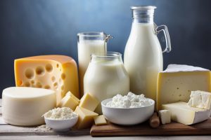 Dairy products. Milk, yoghurt and cheeses. AI Generated